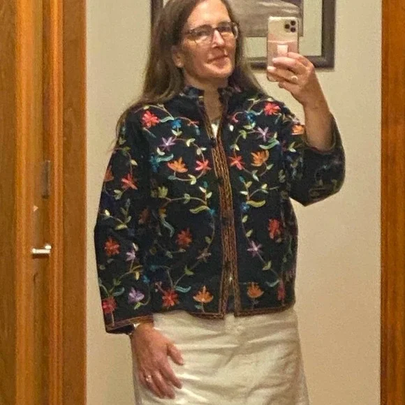 Vintage BFA Club Scene Embroidered Floral Jacket Black Boho Folk Art 90s Style - Picture 9 of 10